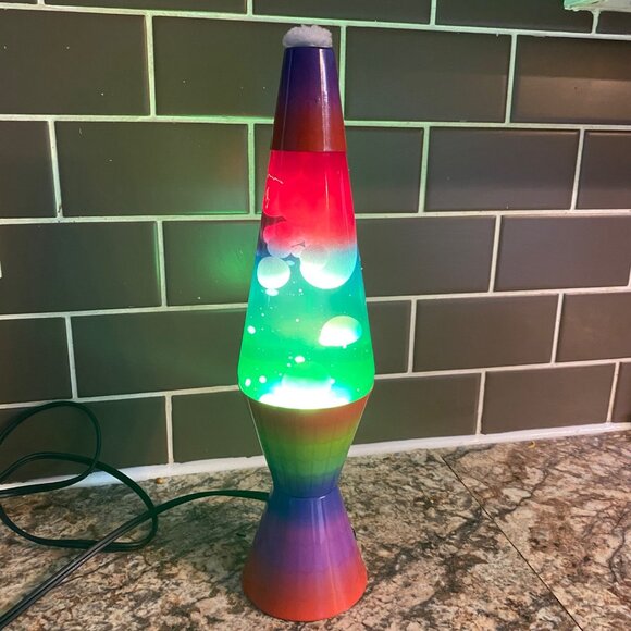 Rainbow Lava Lamp Colorful Glass Motion Glitter 14" Kid Decor Green Red Purple - Picture 2 of 6